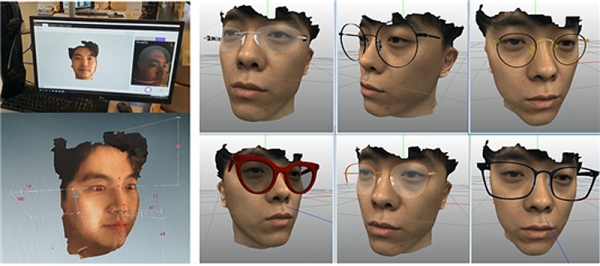 휴먼 빅데이터로 개인 맞춤형 안경을 측정·제작하는 모습. 3D 스캐너가 사람 얼굴을 인식하면 이 데이터를 토대로 얼굴에 꼭 맞는 가상 안경을 착용해 보는 장면이다.